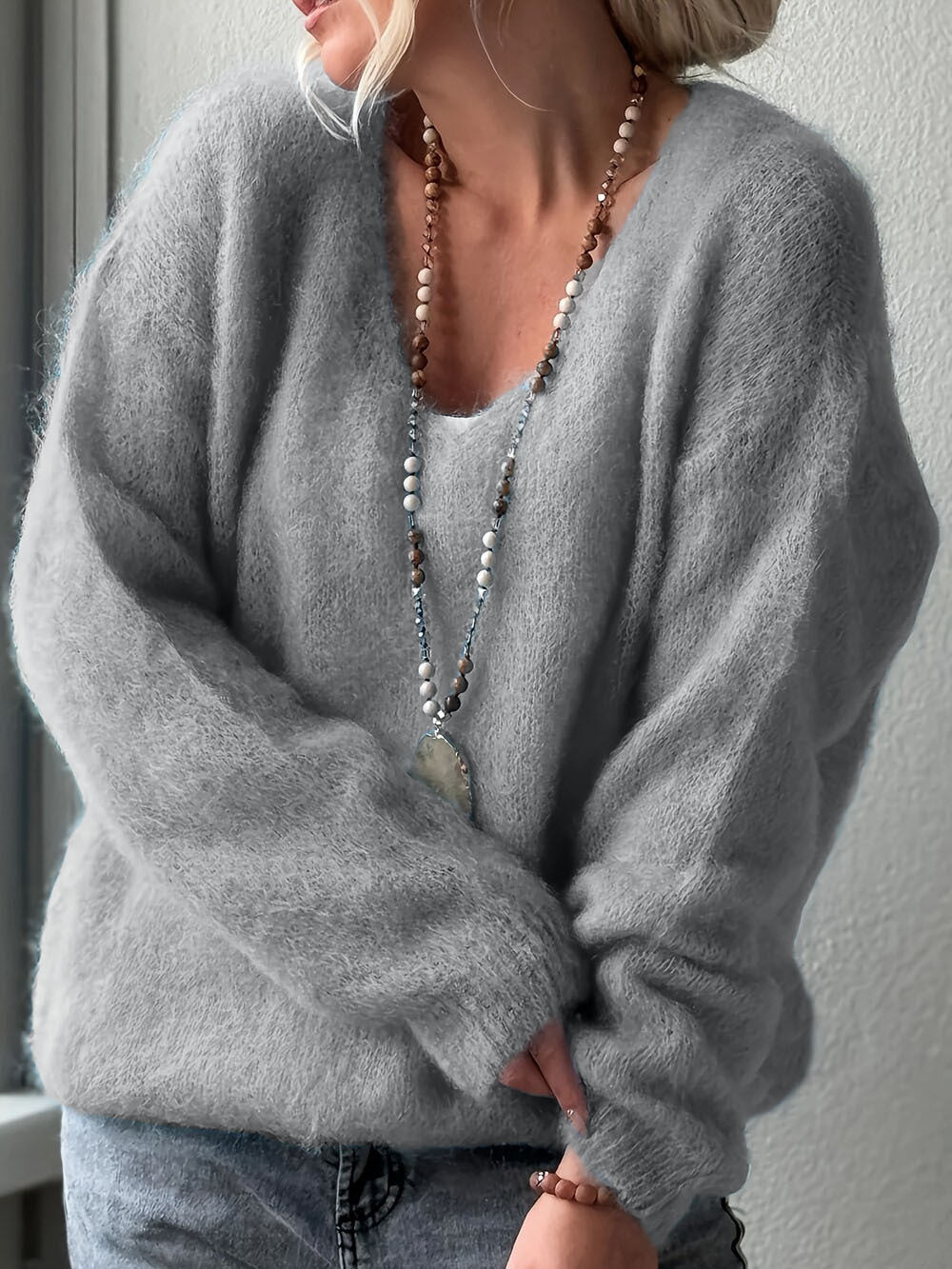 Pullover Solid Color Idle Style Loose Sweater Top