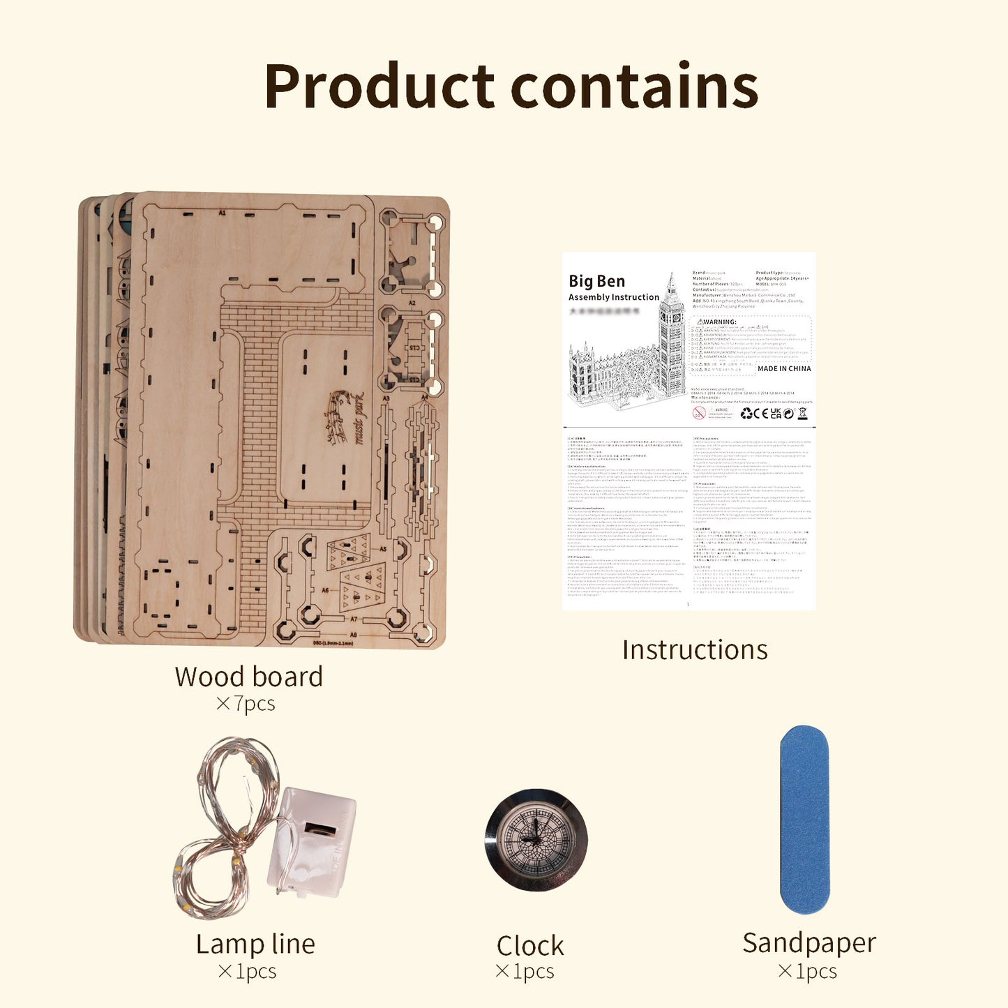 Sales Are Prohibited On The TEMU And SHEIN -MUSIC PARK 3D Wooden Puzzle Big Ben Model Kits Desktop Clock DIY Building Blocks Creative Gift Home Decor For Family Unique Christmas Gift