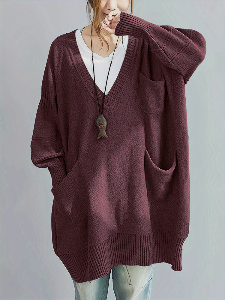 Loose-fitting V-neck Long Sleeves Outerwear Sweater