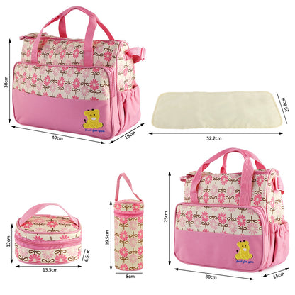 5PCS Per Set Baby Nappy Diaper Bags Set Mummy Diaper Shoulder Bags WithNappy Changing Pad Insulated Pockets Travel Tote Bags For Mom Dad