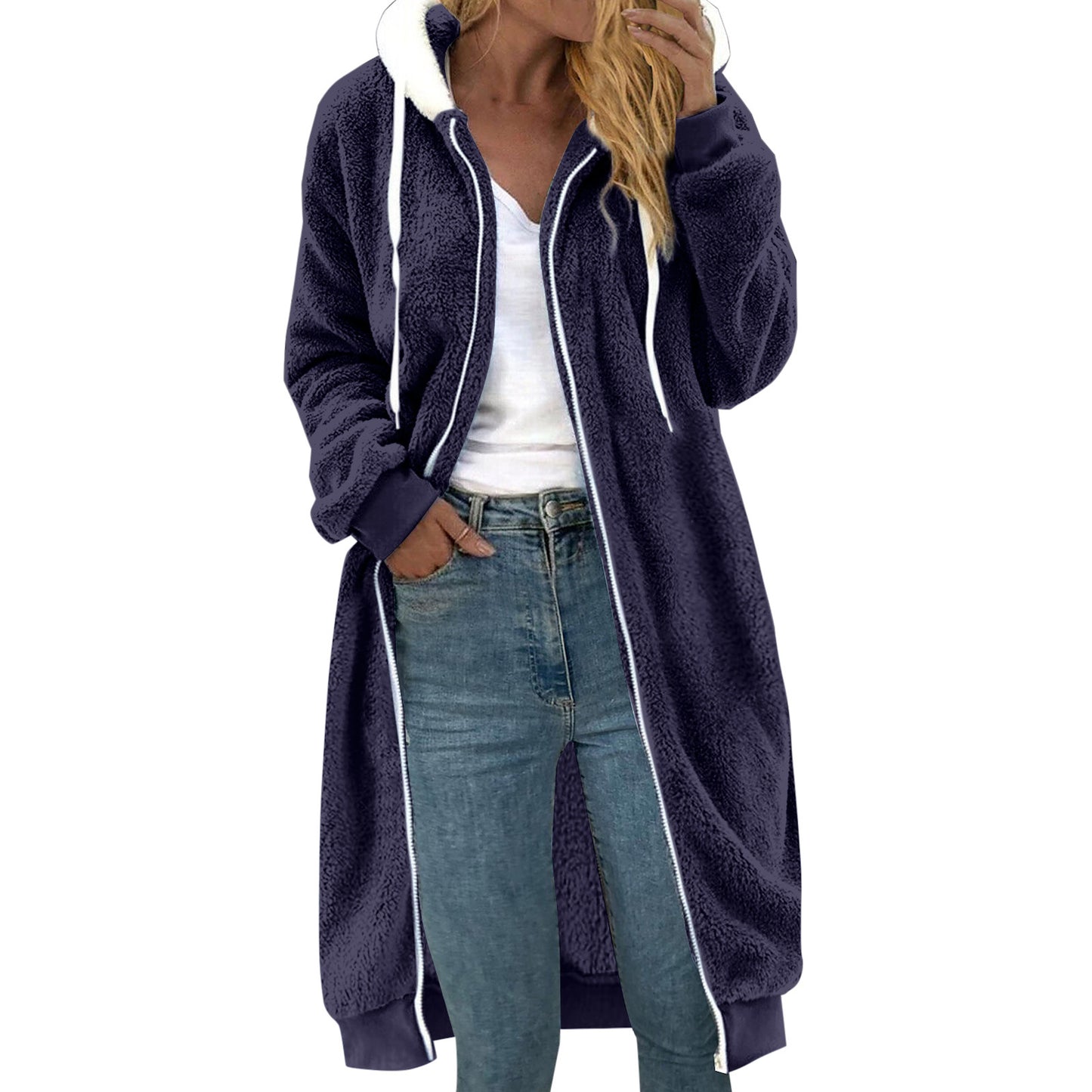 Women's Thick Mid-length Double-sided Plush Fur Hooded Coat Overcoat