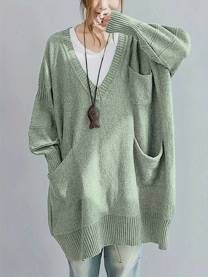 Loose-fitting V-neck Long Sleeves Outerwear Sweater