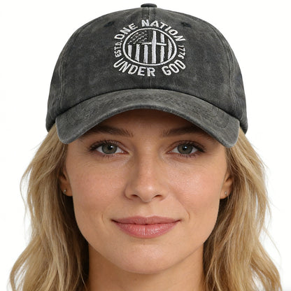 2pcs One Nation Under God Baseball Cap For Women Men, Adjustable Embroidered Wash Cotton Baseball Cap