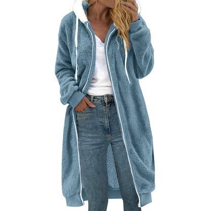 Women's Thick Mid-length Double-sided Plush Fur Hooded Coat Overcoat