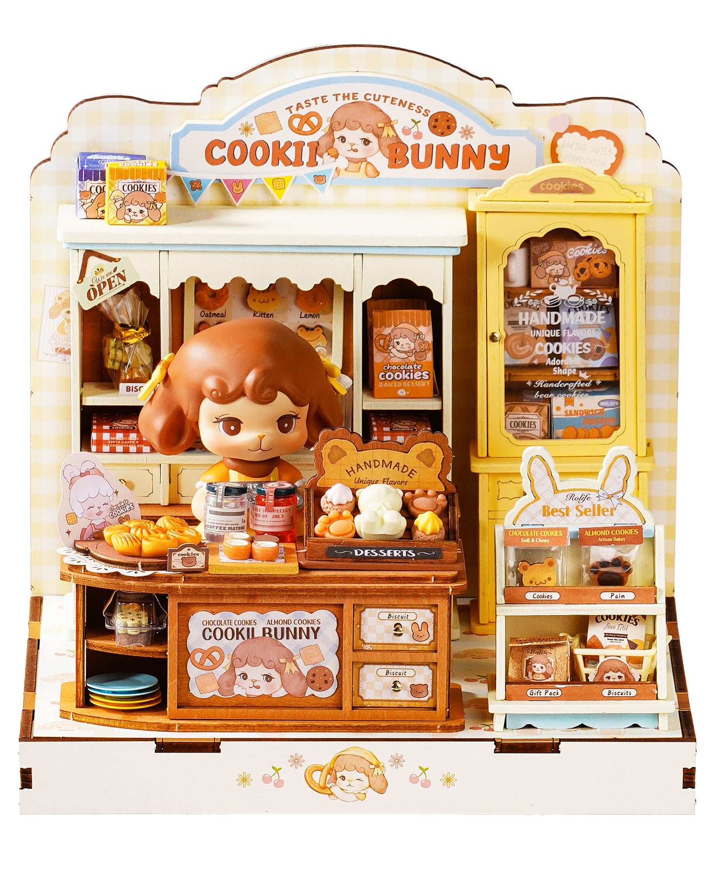 Rolife Cookii Rabbit's Biscuit Shop Mini DIY House Kit, 182-Piece Wooden Bakery Dollhouse, No Glue Required, Home Decor For Adults And Teens, Adorable Gift For Women