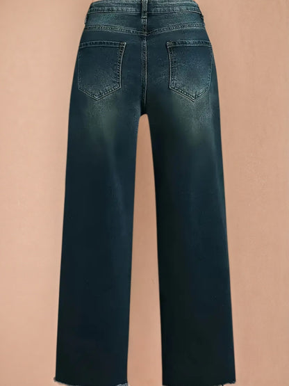 Women’s Denim Pants, Wide Leg Jeans, With Built-in Zipper Closure