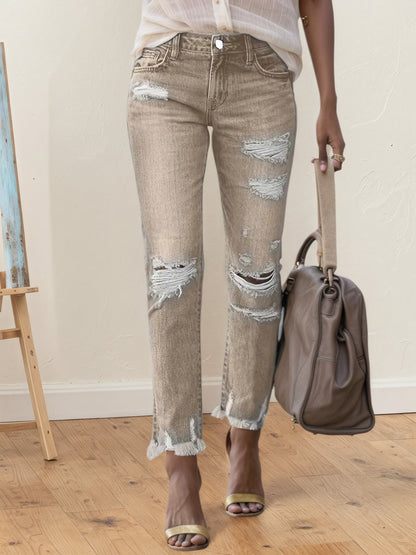 New Women’s Fashion Ripped Plus-sized Jeans, Straight And Slim 9-inch Jeans, Retro And Comfortable Jeans, Suitable For All Occasions, Plus-sized Women’s Denim Clothing