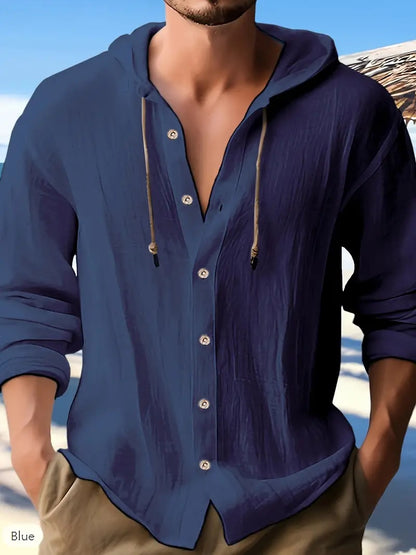 Button-down Drawstring Hooded Long-sleeved Lightweight Top