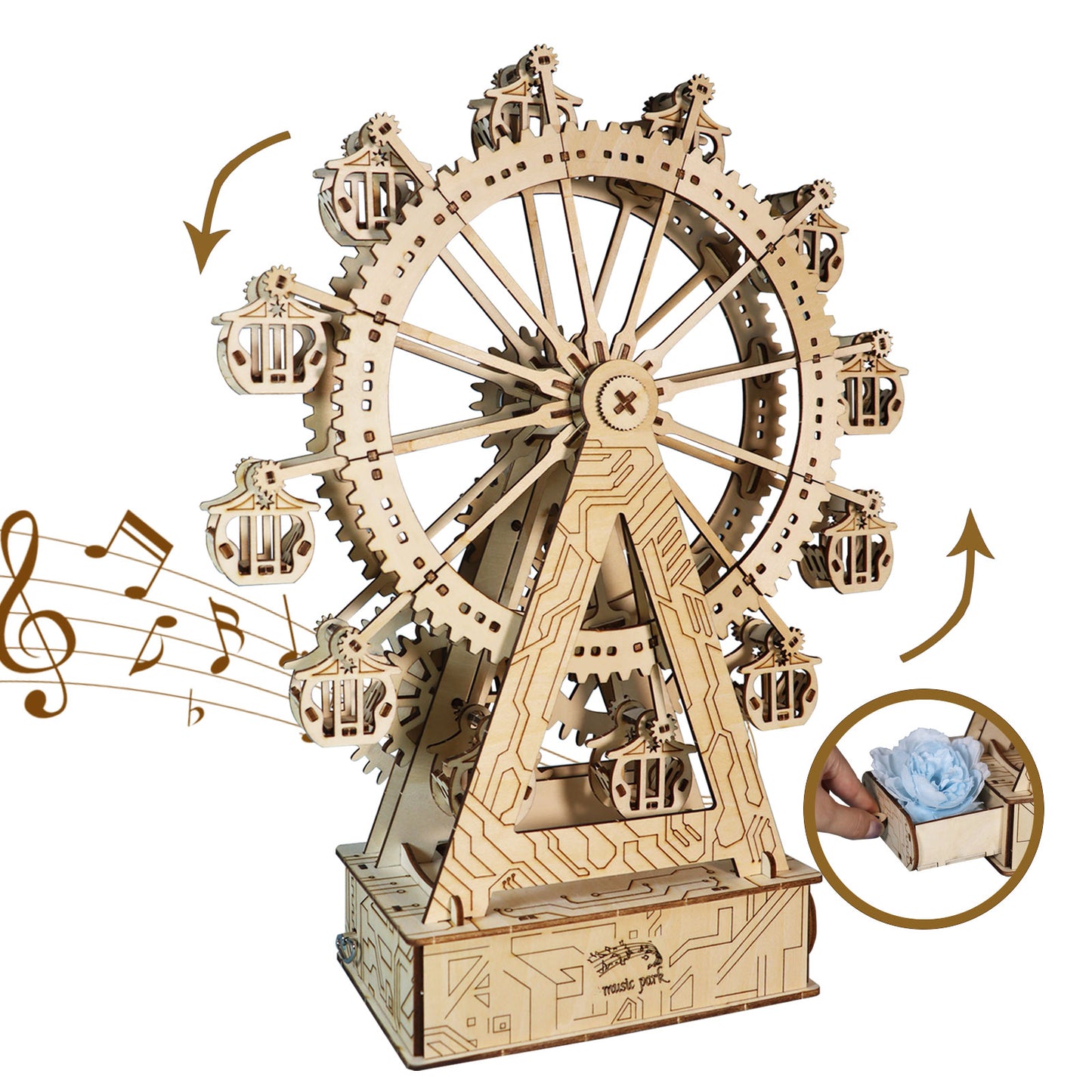 Sales Are Prohibited On The TEMU And SHEIN -MUSIC PARK 3d Wooden Puzzle Gear Ferris Wheel Music Box You Are My Sunshine Handmade Assembly Model Kit Holidays Brthdays Christmas Gifts