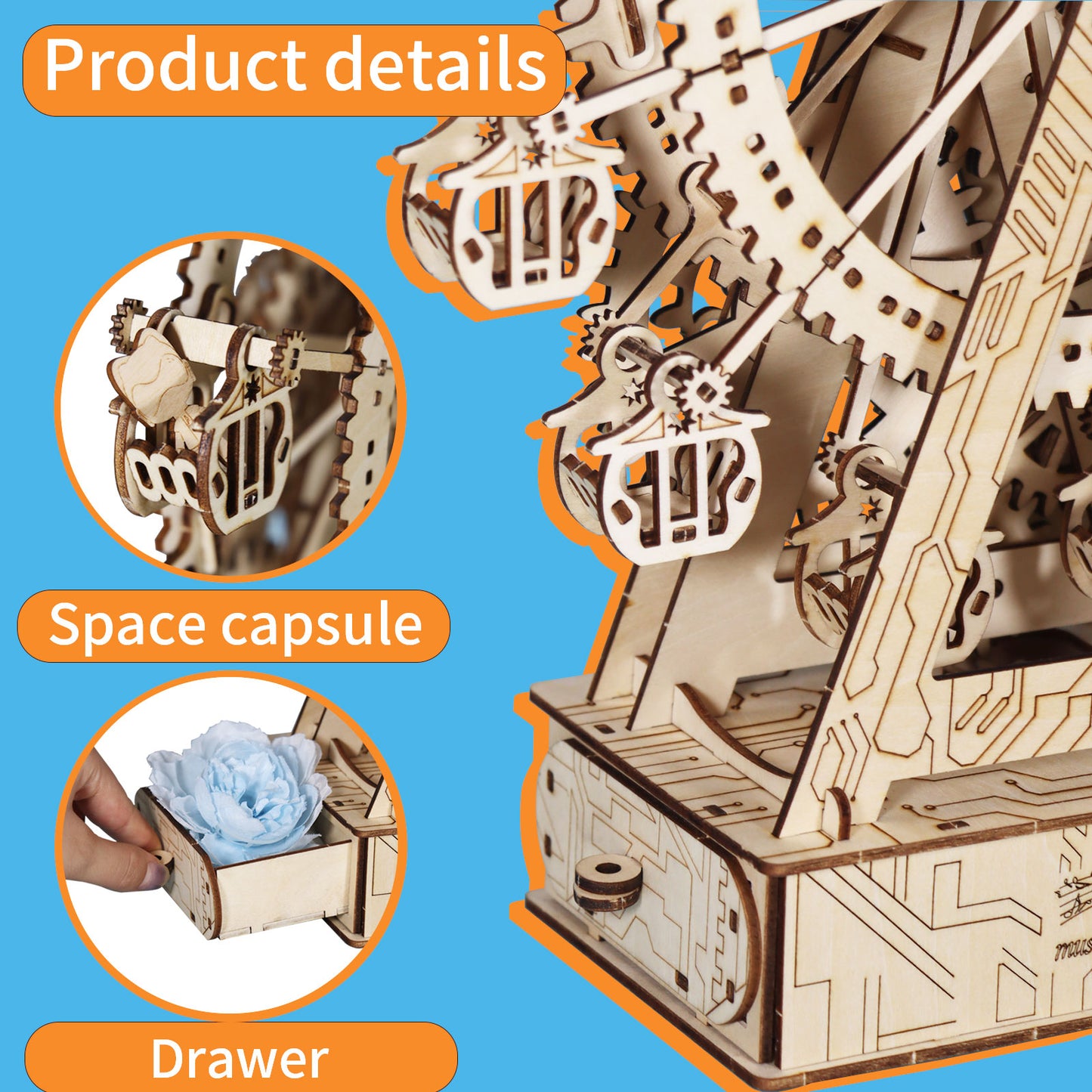 Sales Are Prohibited On The TEMU And SHEIN -MUSIC PARK 3d Wooden Puzzle Gear Ferris Wheel Music Box You Are My Sunshine Handmade Assembly Model Kit Holidays Brthdays Christmas Gifts