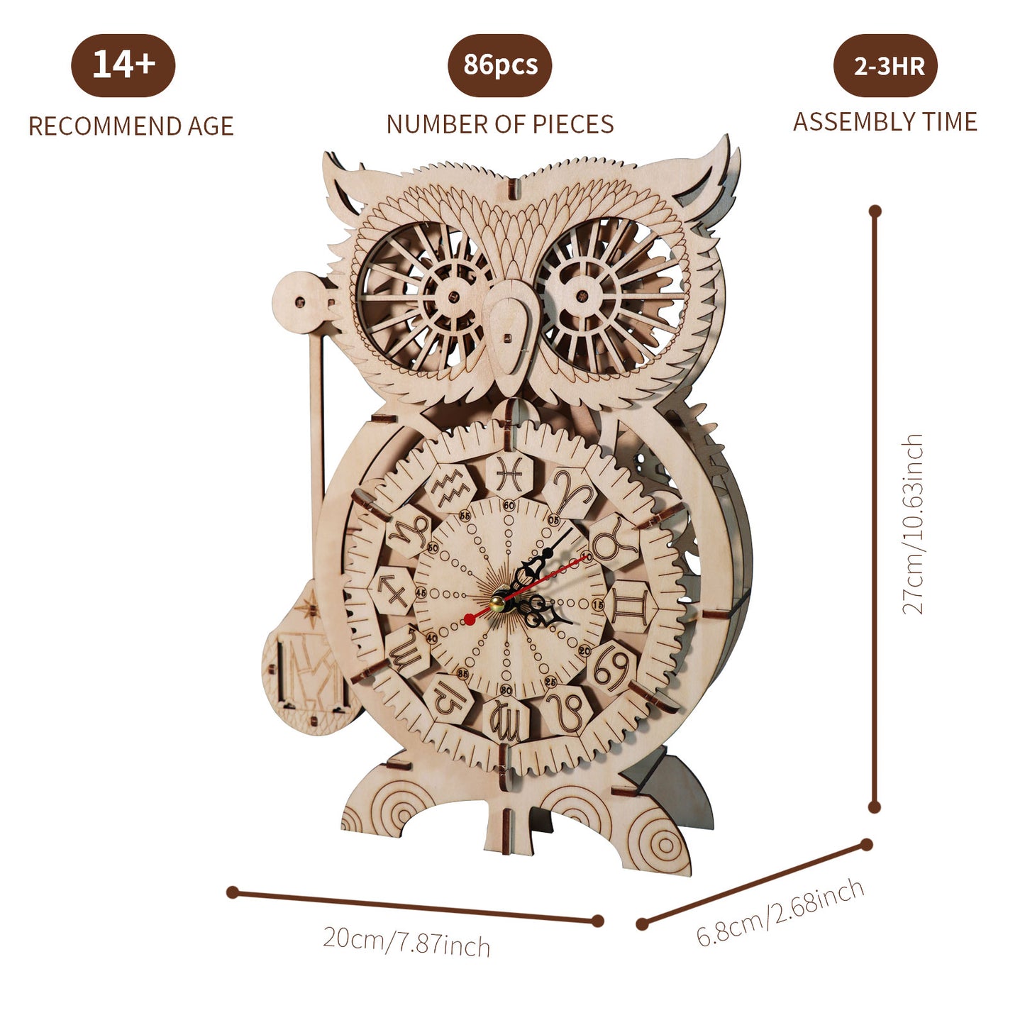 Sales Are Prohibited On The TEMU And SHEIN -MUSIC PARK 3D Wooden Puzzle Owl Clock Model Kits To Build Wooden Construction Handmade Craft Unique Christmas Gift