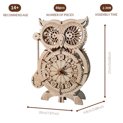 Sales Are Prohibited On The TEMU And SHEIN -MUSIC PARK 3D Wooden Puzzle Owl Clock Model Kits To Build Wooden Construction Handmade Craft Unique Christmas Gift