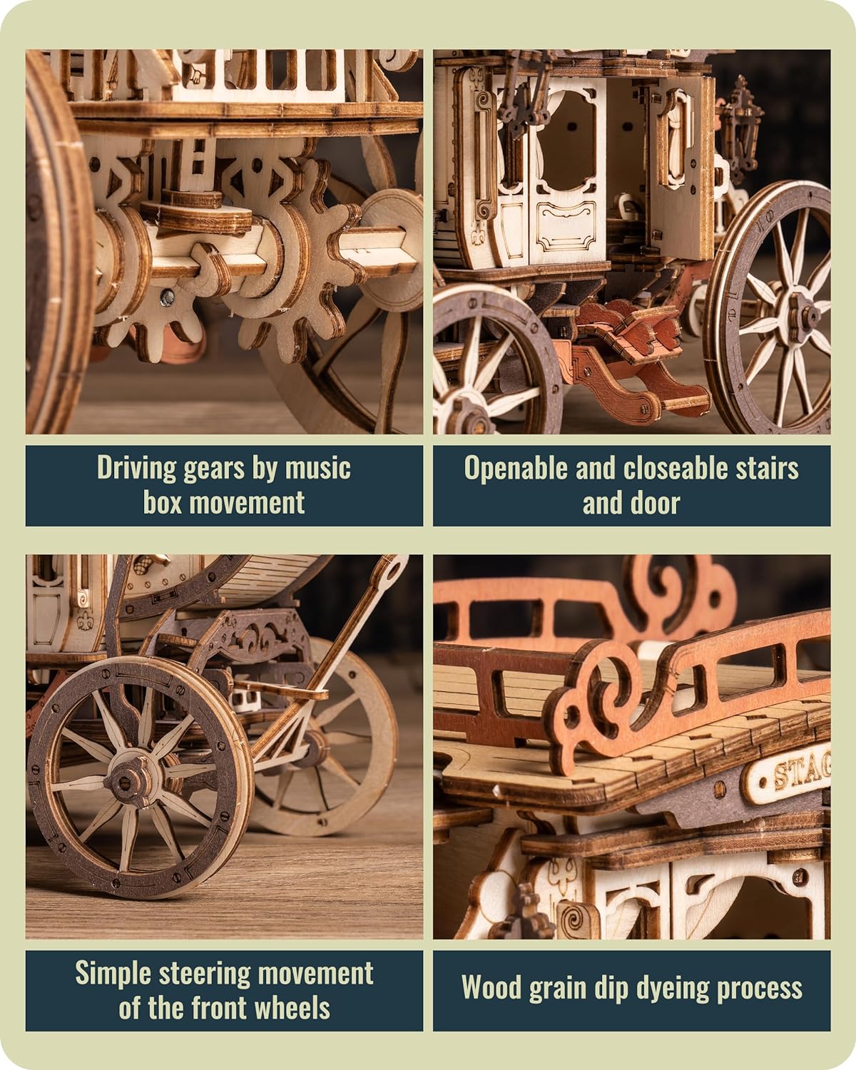 Robotime Rokr Stagecoach Music Box 3D Wooden Puzzle For Adults Birthday Anniversary Day Gift Hobby STEM Kits Model Easy To Build