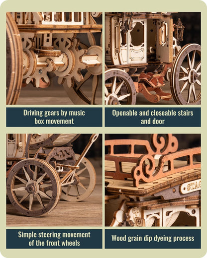 Robotime Rokr Stagecoach Music Box 3D Wooden Puzzle For Adults Birthday Anniversary Day Gift Hobby STEM Kits Model Easy To Build