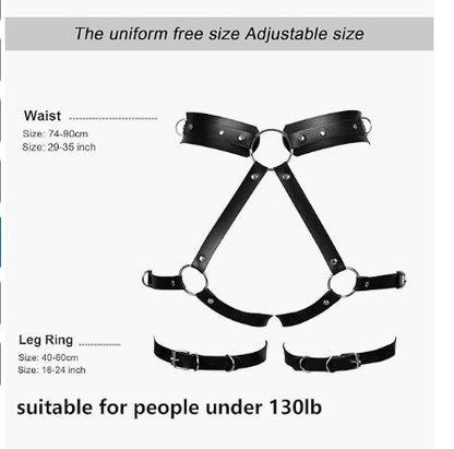 Punk Leather Body Chains Black Sexy Body Harness Layered Leg Chains Waist Chain Rave Nightclub Party Body Jewelry For Women
