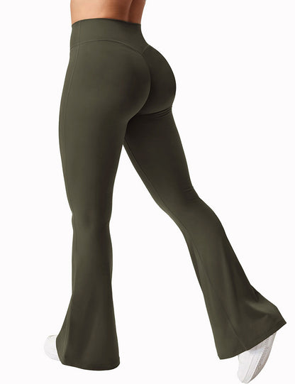 V-waist Elastic Sports Tight Pants Women's Peach Hip Lifting Yoga Bell Bottom Pants