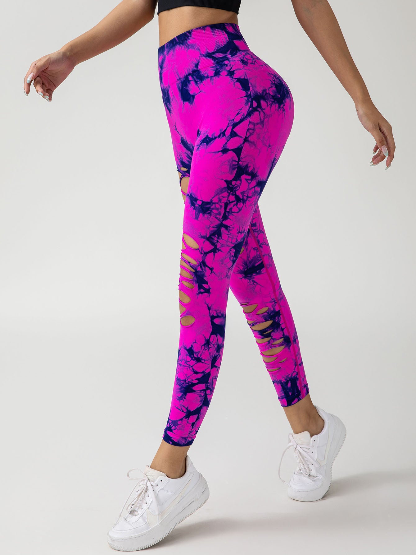 3 Pack New Style Hollow-Out Tie-Dye High-Waisted Tummy-Control Yoga Pants