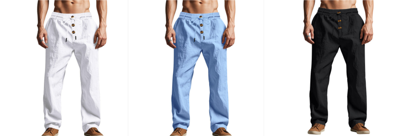Men's Beach Trendy Button Loose Skin-friendly Breathable Sports Linen Trousers