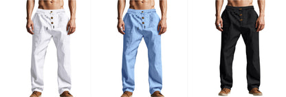 Men's Beach Trendy Button Loose Skin-friendly Breathable Sports Linen Trousers