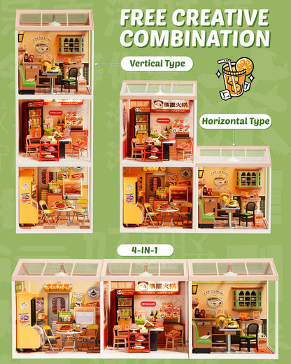 Rolife Super Creators DIY Plastic Mini House Building Set - 3D Puzzle With LED Lights, Compatible With Mini Figures, Multiple Themes Available, Suitable For Teenagers And Adults,DW021