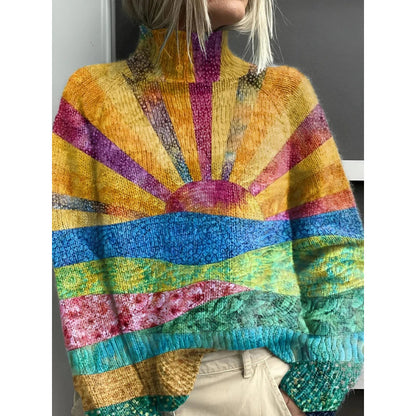 Printed Casual Turtleneck Bedford Cord Sweater