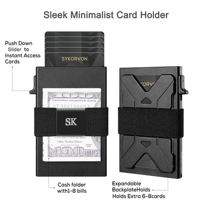 Minimalist Card Holder Wallet For Men, Aluminum Slim Metal Wallet With Money Band, RFID Blocking Up Wallet, Holds 12Cards Plus Cash