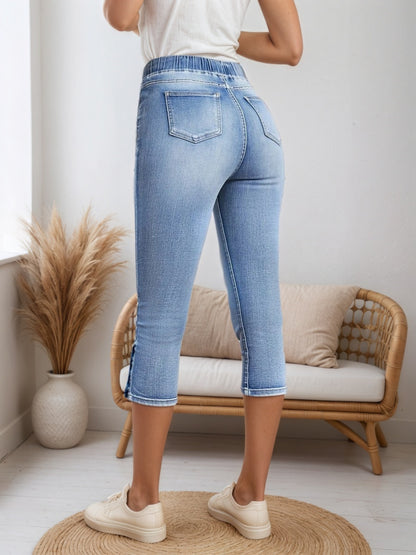 New Women Chic Chic Denim Shorts, Drawstring Closed And Split Button Hem, Comfortable Fabric, Suitable For All Kinds Of Wear, Spring And Summer Women’s Wear