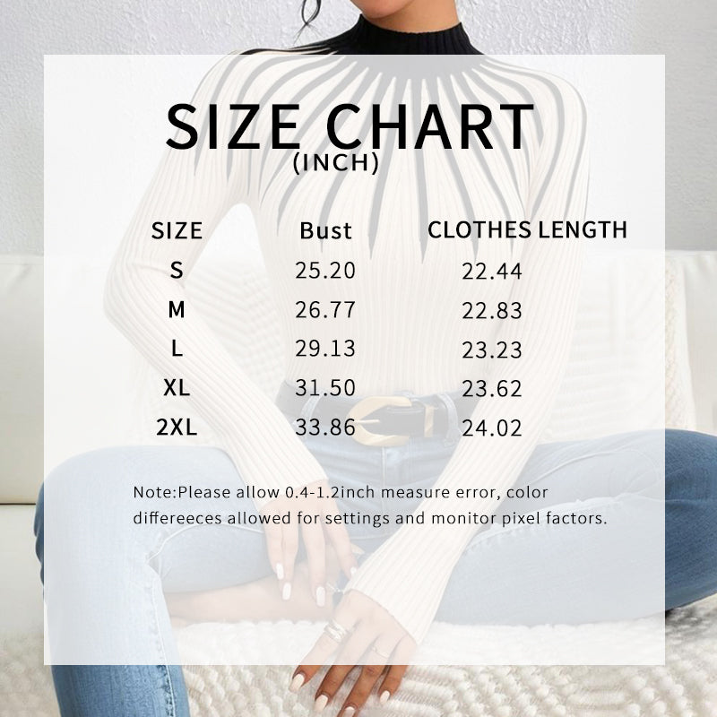 Womens Slim Fit Mock Neck Sweater, Ribbed Striped Long Sleeve Knit For Fall Winter