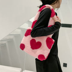 Fashion Love Heart Womens Furry Fluffy Bag