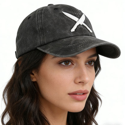 2pcs Knives Black Hat For Women Men, Adjustable Embroidered Wash Cotton Baseball Cap
