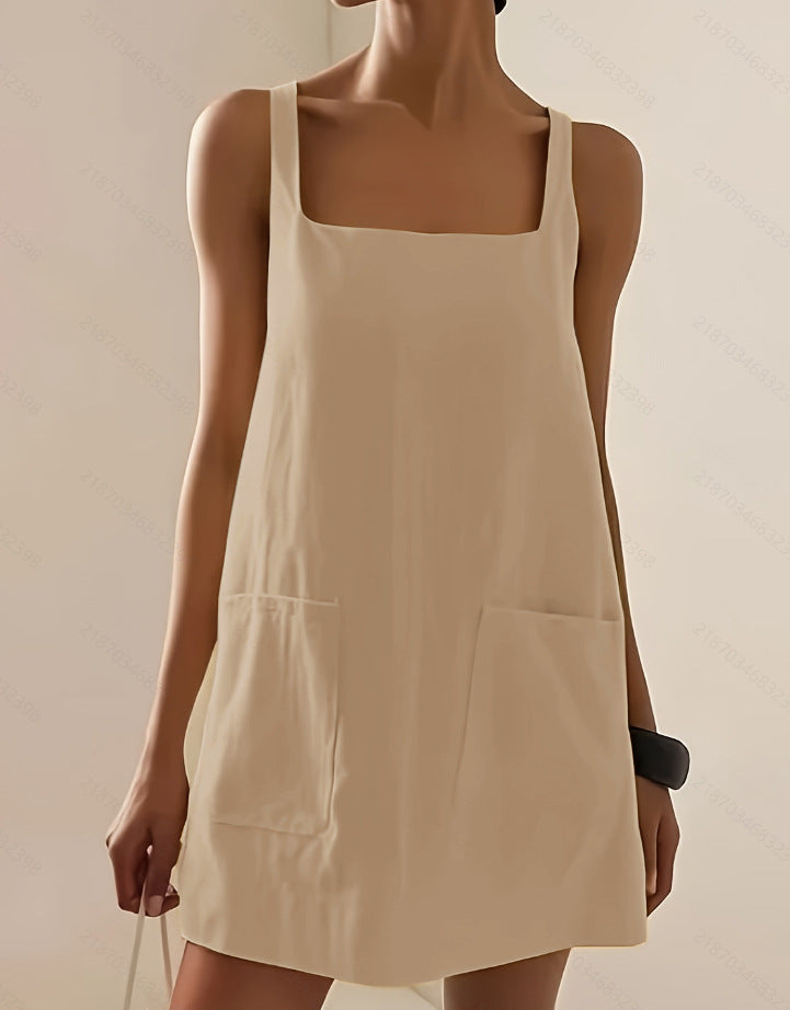 Stylish Versatile Loose-fitting Solid-color Slip Dress With Pockets