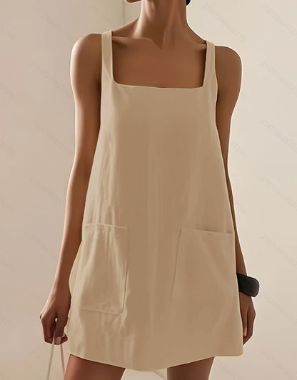Stylish Versatile Loose-fitting Solid-color Slip Dress With Pockets