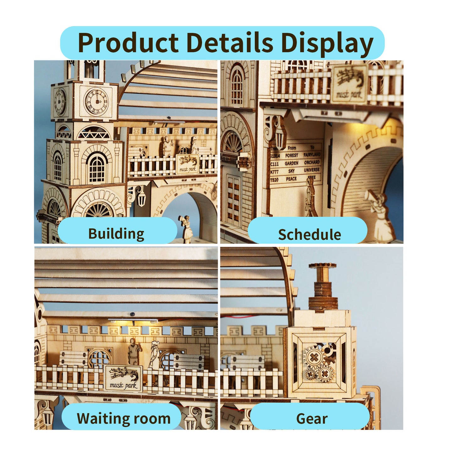 Sales Are Prohibited On The TEMU And SHEIN -MUSIC PARK3D Wooden Puzzle Railway Station Model Kits To Build Wooden Construction Handmade DIY Craft Unique Gift For Christmas