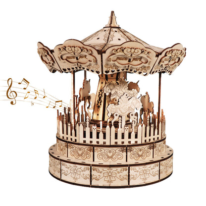 Sales Are Prohibited On The TEMU And SHEIN-MUSIC PARK 3d Wooden Puzzle Carousel Music Box Handmade Assembly Model Kit Holidays Birthdays Christmas Gifts