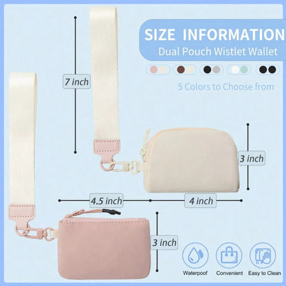 KeyChain Wallet Wristlet Wallets For Women Mini Zip Dual Pouch Wristlet