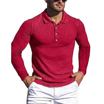 Men's Running Sports Fitness High Stretch Striped Long Sleeve POLO Shirt
