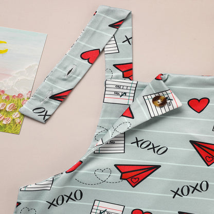 Baby Boy Girl's Casual Heart & Paper Plane Print Overalls, Adjustable Strap Romper For Spring Fall