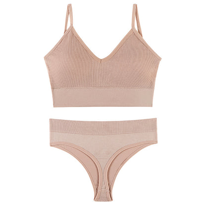 Women's Underwear Small Chest Push-up Thin Wireless Large Size Sports Sling Vest French Triangle Cup Bra Set